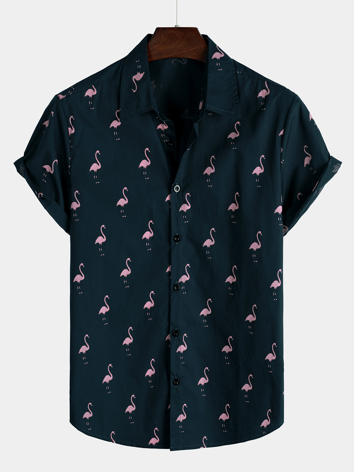 Camisa hawaiana informal de manga corta con diseño de flamenco tropical para hombre