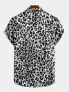 Camisa de manga corta casual de algodón para hombres con estampado de leopardo blanco y cheetah rock