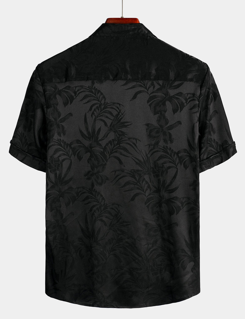 Camisa de manga corta con estampado floral y jacquard para hombre con bolsillo playero