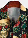 Camisa de hombre de manga corta con estampado de calaveras y rosas divertido