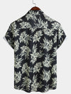 Camisa hawaiana de manga corta con estampado de hojas de verano para hombre