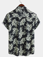 Camisa hawaiana de manga corta con estampado de hojas de verano para hombre
