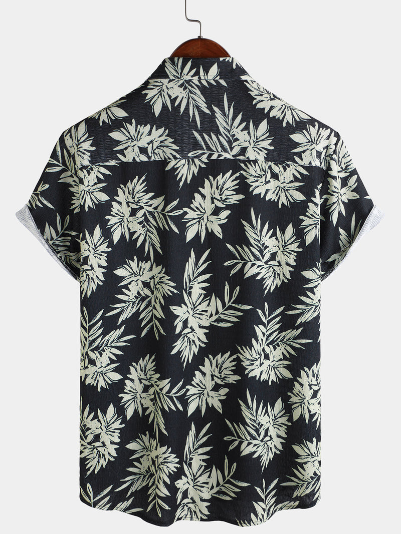 Camisa hawaiana de manga corta con estampado de hojas de verano para hombre