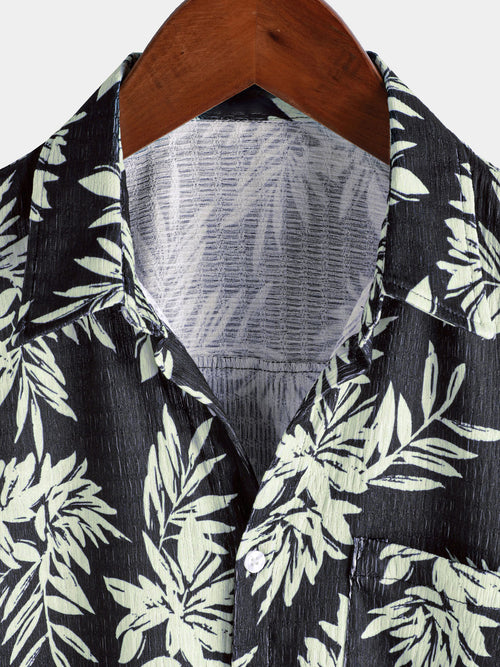 Camisa hawaiana de manga corta con estampado de hojas de verano para hombre
