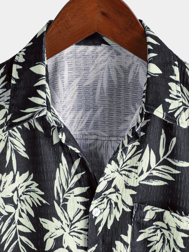 Camisa hawaiana de manga corta con estampado de hojas de verano para hombre
