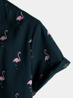 Camisa hawaiana casual de manga corta con estampado de flamencos tropicales y botones para hombre ideal para vacaciones