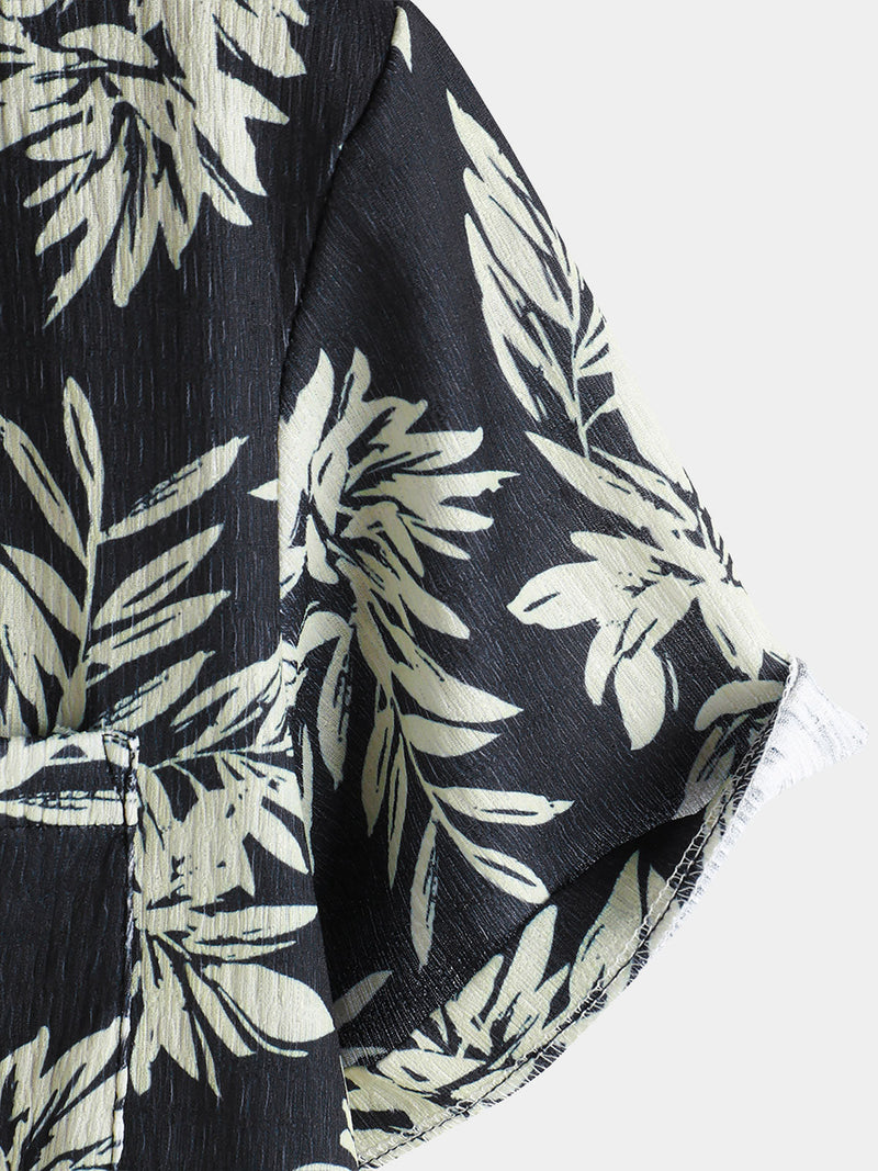 Camisa hawaiana de manga corta con estampado de hojas de verano para hombre