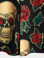 Camisa de hombre de manga corta con estampado de calaveras y rosas divertido