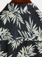 Camisa hawaiana de manga corta con estampado de hojas de verano para hombre