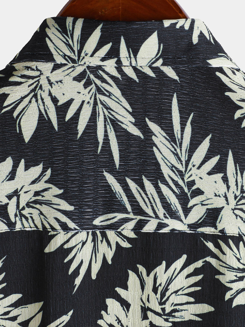 Camisa hawaiana de manga corta con estampado de hojas de verano para hombre
