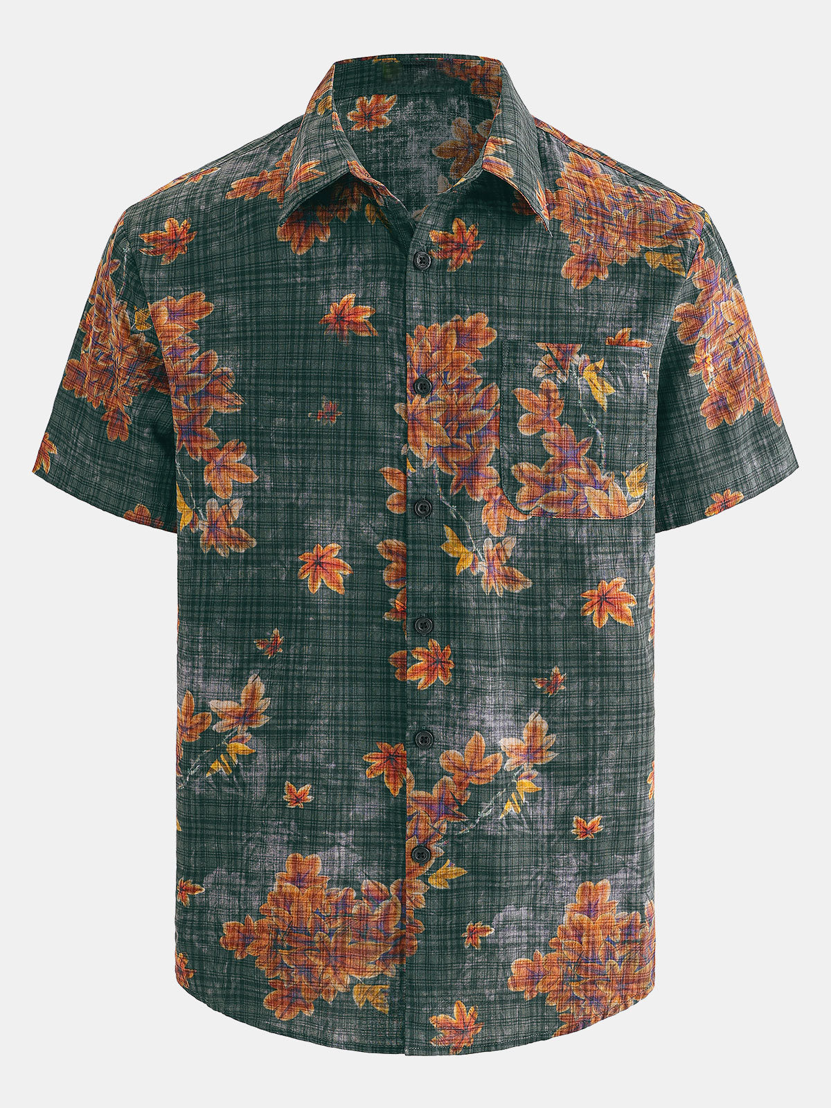 Camisa hawaiana de manga corta transpirable con estampado de hojas para hombre