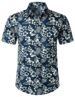 Camisa hawaiana de manga corta Aloha de algodón transpirable en azul marino con estampado floral para hombres ideal para vacaciones