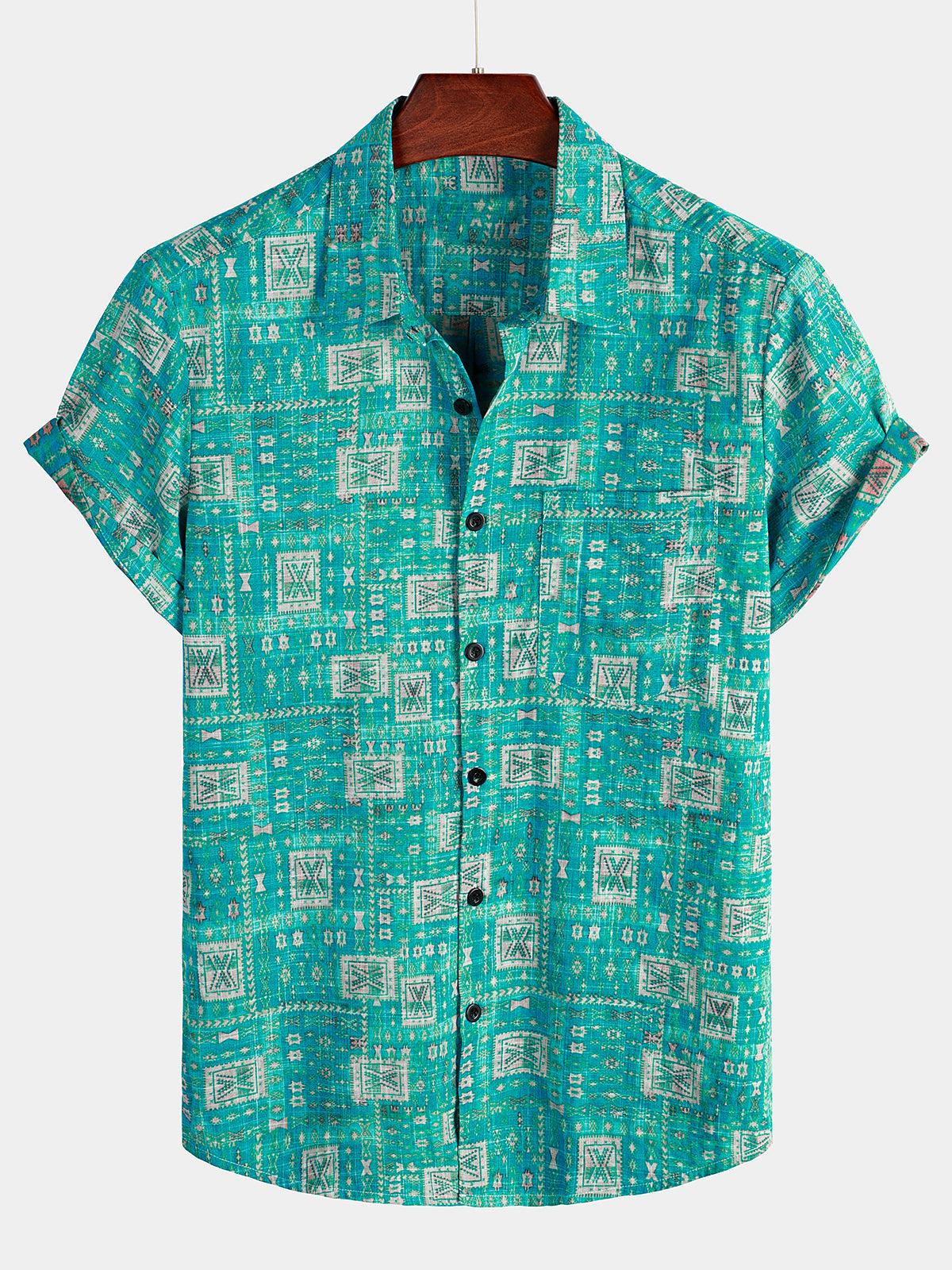 Camisa casual de manga corta con bolsillo vintage para hombre