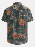 Camisa hawaiana de manga corta transpirable con estampado de hojas para hombre