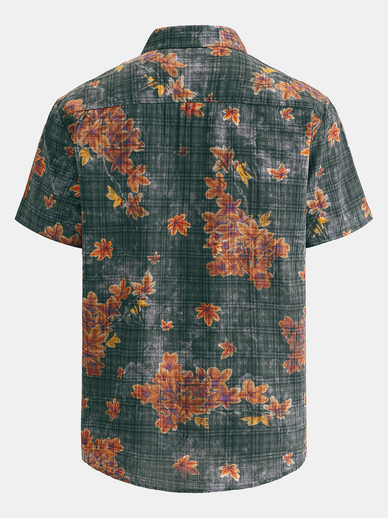 Camisa hawaiana de manga corta transpirable con estampado de hojas para hombre