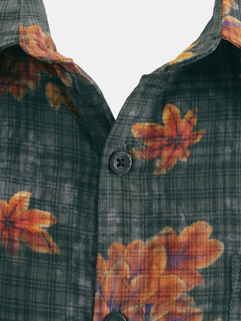 Camisa hawaiana de manga corta transpirable con estampado de hojas para hombre