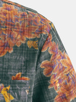 Camisa hawaiana de manga corta transpirable con estampado de hojas para hombre