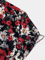 Camisa casual de manga corta con estampado de rosas y margaritas para hombres ideal para el verano