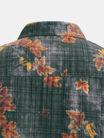Camisa hawaiana de manga corta transpirable con estampado de hojas para hombre
