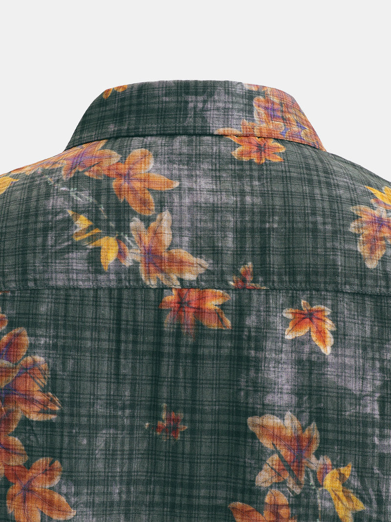 Camisa hawaiana de manga corta transpirable con estampado de hojas para hombre
