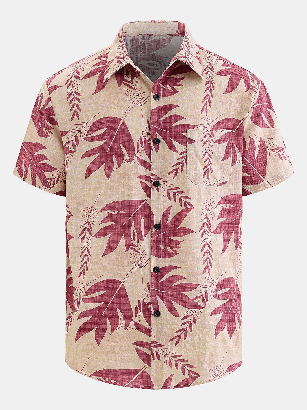 Camisa hawaiana de manga corta transpirable con estampado de hojas para hombre