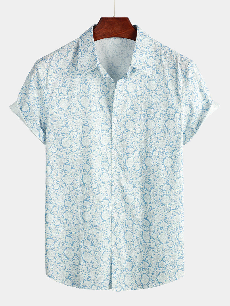 Camisa casual de algodón con estampado floral para hombre