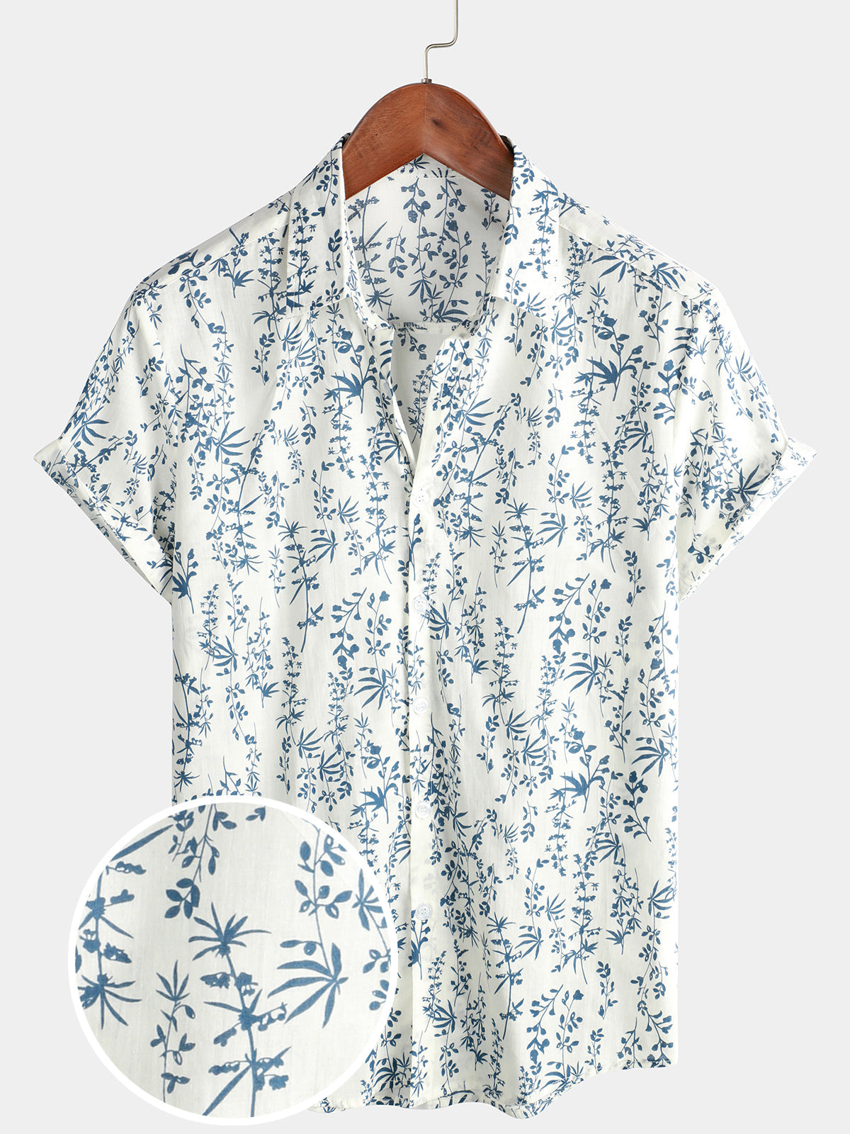 Camisa de manga corta de algodón con estampado floral de verano para hombre