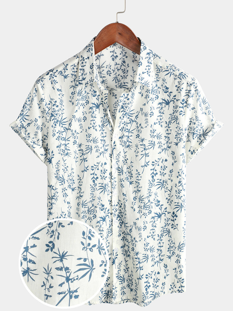 Camisa de manga corta de algodón con botones y estampado floral para hombres ideal para el verano