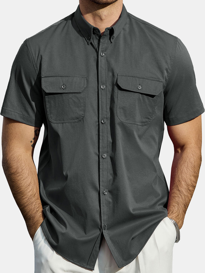 Camisa informal con botones y bolsillo liso para hombre