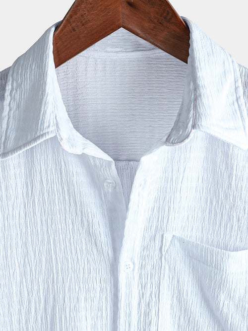 Camisa informal de manga corta con bolsillo de color liso de verano para hombre