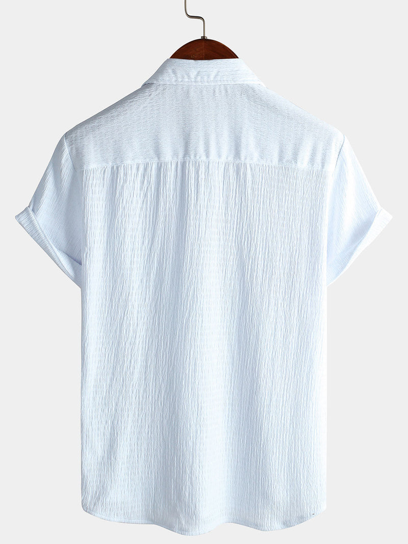 Camisa informal de manga corta con bolsillo de color liso de verano para hombre