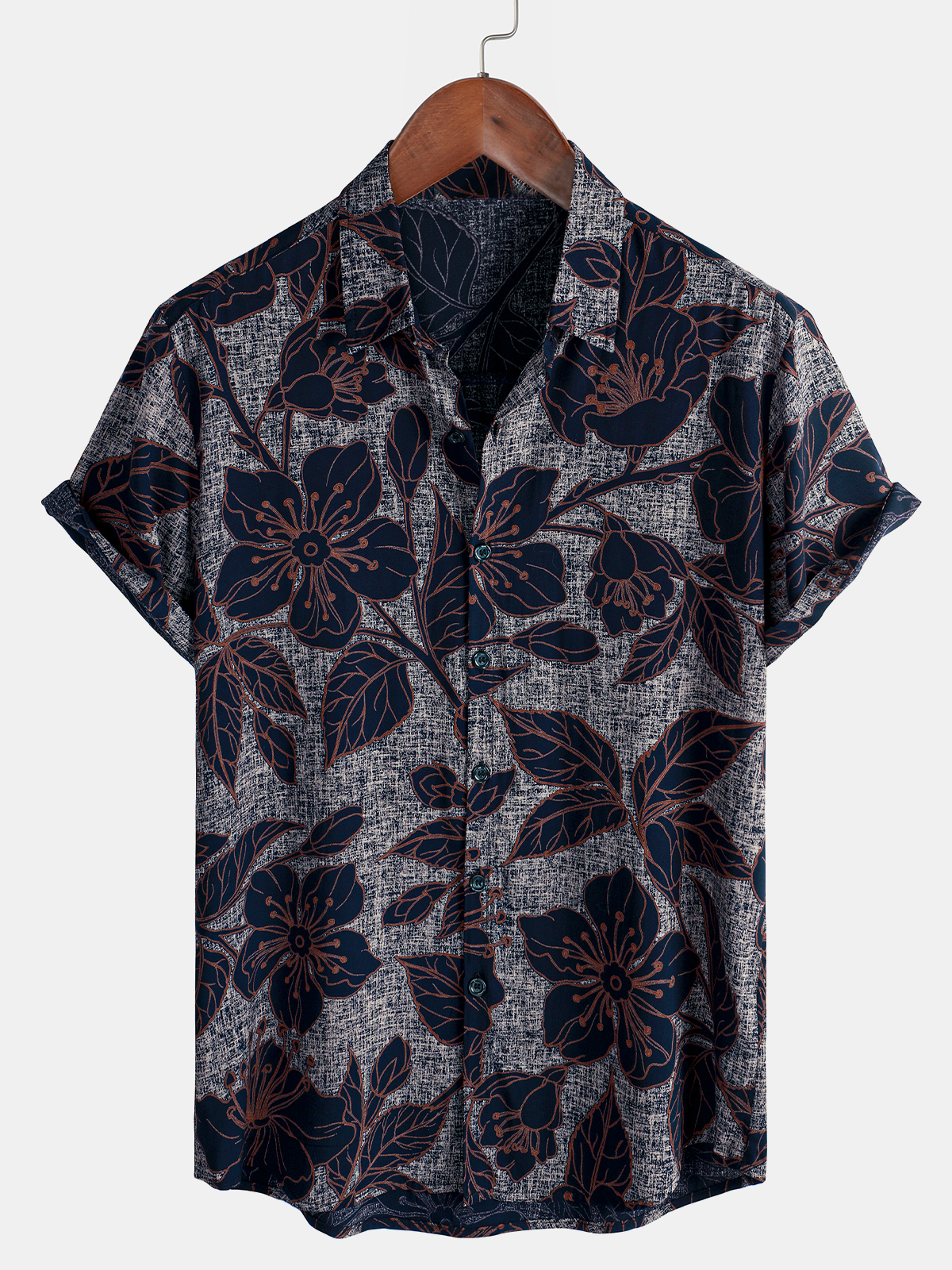 Camisa vintage de verano con estampado floral de manga corta para hombre