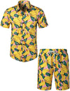 Conjunto de camisa y pantalones cortos a juego de algodón hawaiano con estampado de sandía para hombre