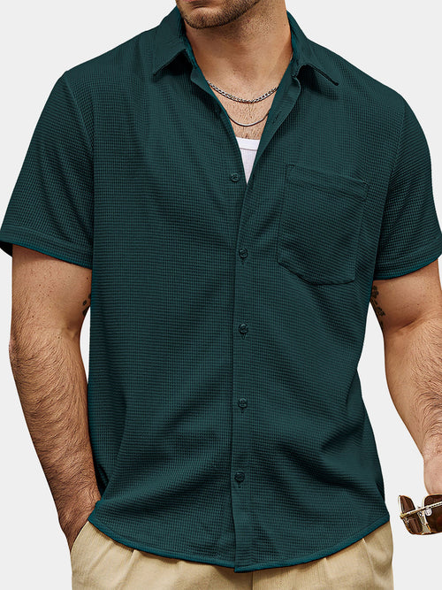 Camisa informal de manga corta para playa de verano con diseño de gofre para hombre