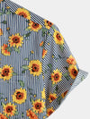 Camisa hawaiana de manga corta con estampado de girasoles y rayas para hombres