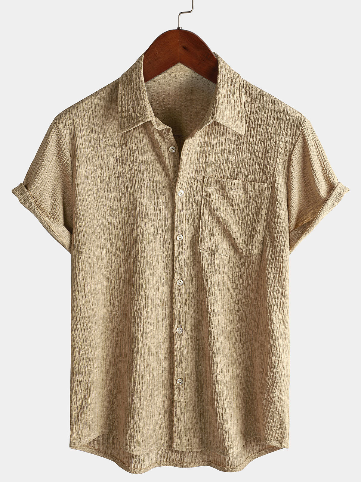 Camisa informal de manga corta con bolsillo de color liso de verano para hombre