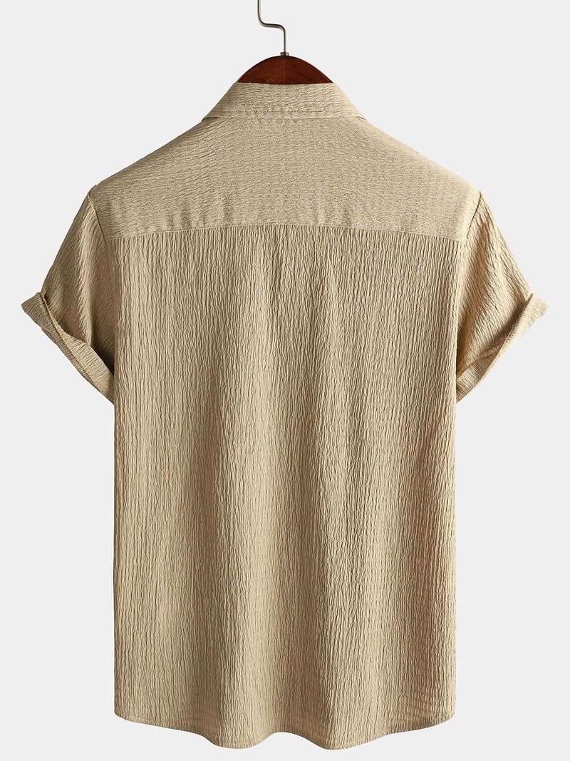 Camisa informal de manga corta con bolsillo de color liso de verano para hombre
