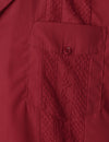 Camisa guayabera cubana de manga corta roja con bolsillo para hombre