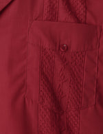 Camisa guayabera cubana de manga corta roja con bolsillo para hombre