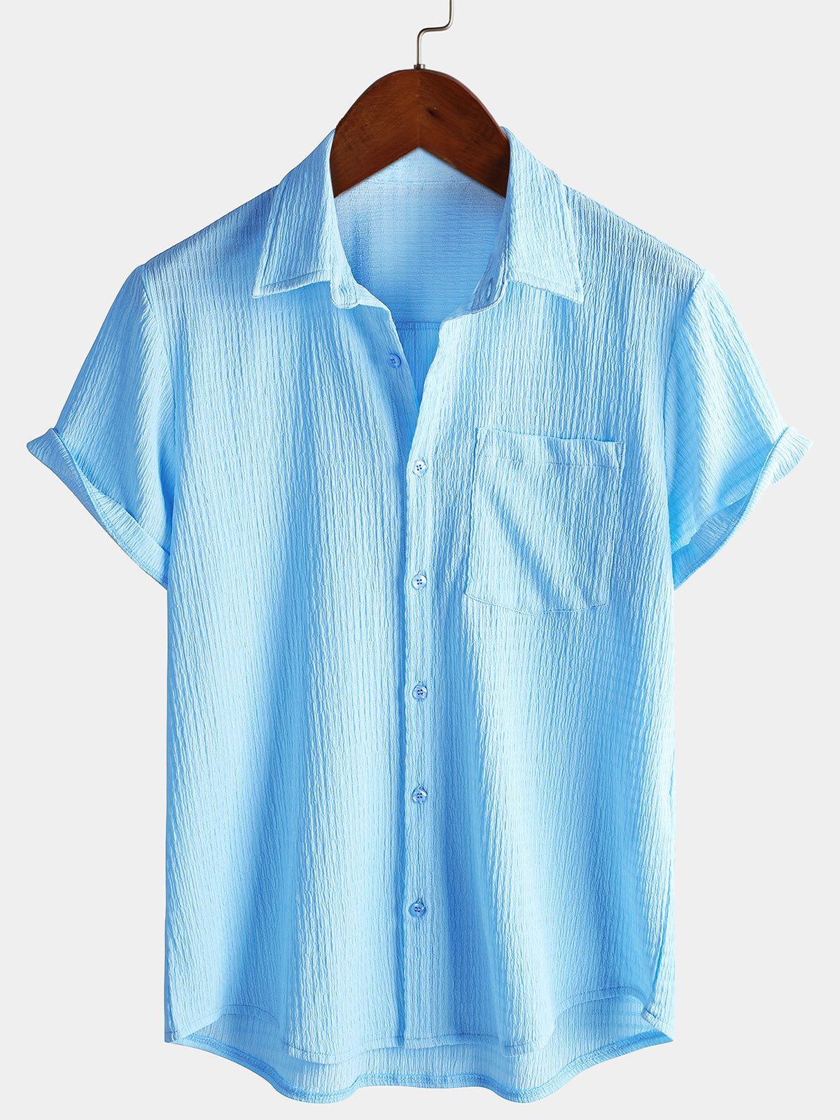 Camisa informal de manga corta con bolsillo de color liso de verano para hombre
