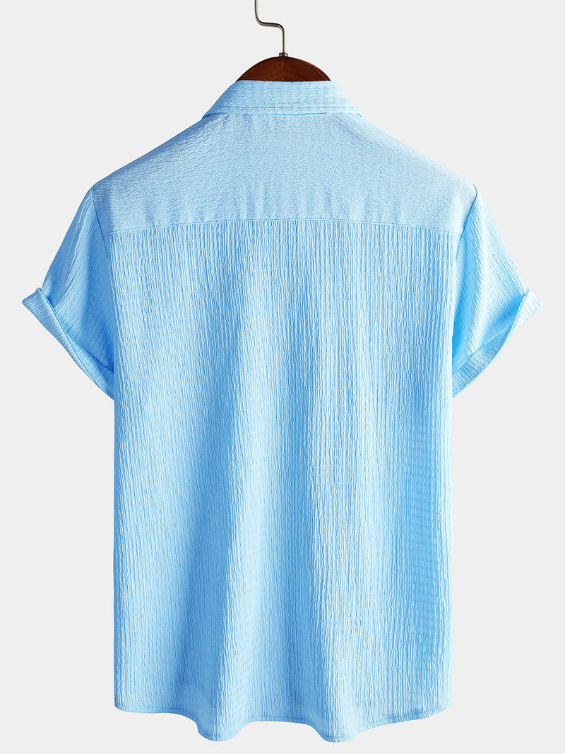 Camisa informal de manga corta con bolsillo de color liso de verano para hombre