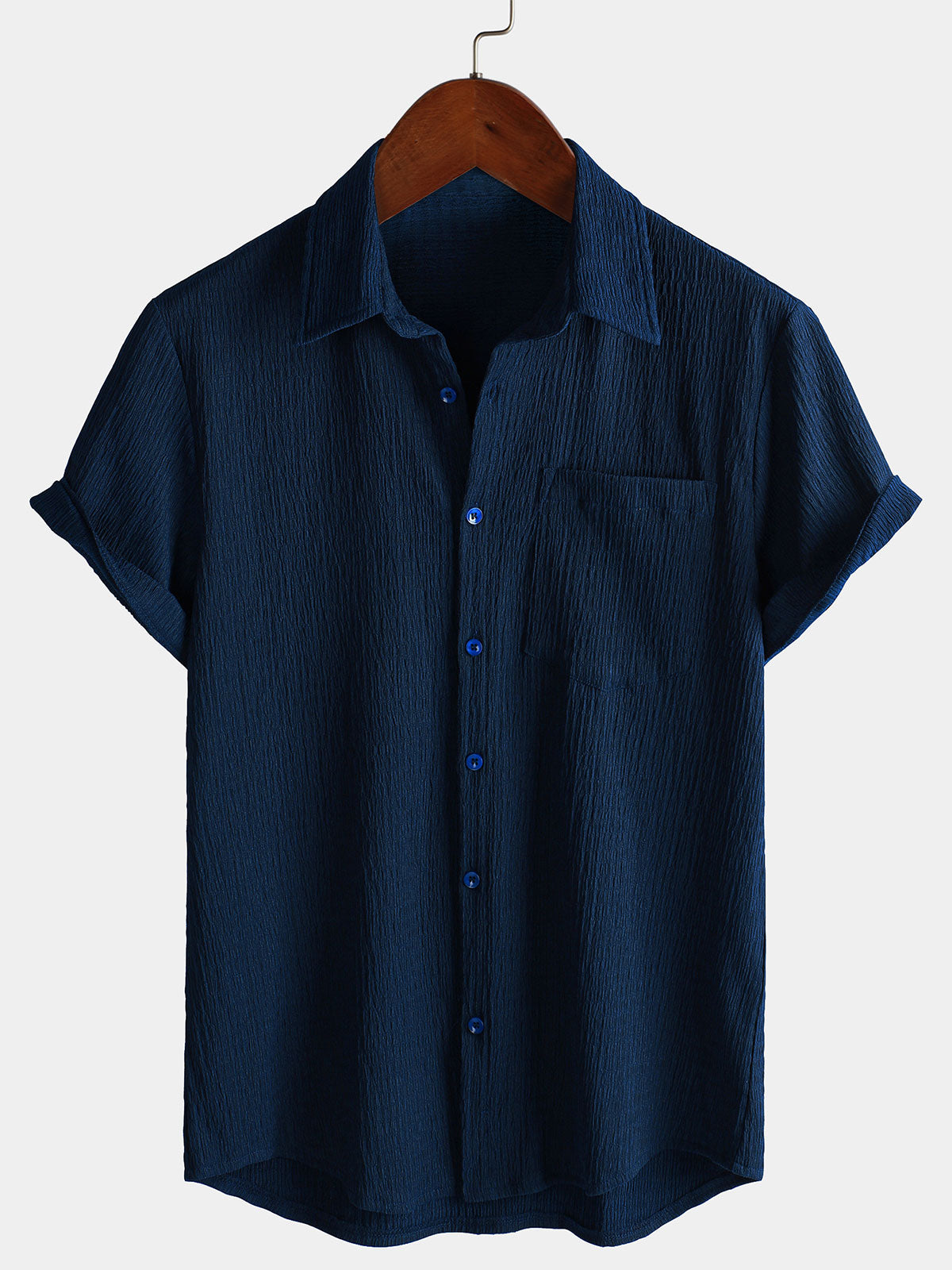 Camisa informal de manga corta con bolsillo de color liso de verano para hombre