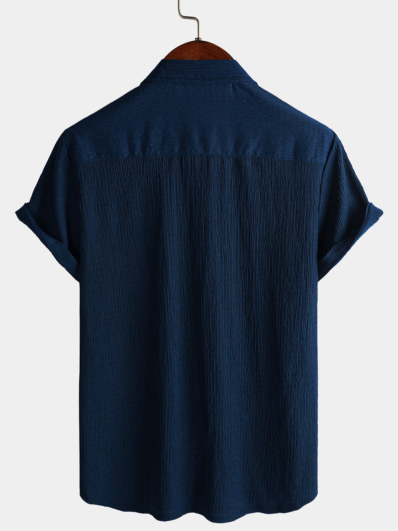 Camisa informal de manga corta con bolsillo de color liso de verano para hombre