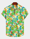 Camisa hawaiana tropical de algodón floral verde para hombres