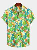 Camisa hawaiana tropical de algodón floral verde para hombres