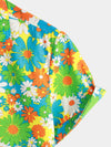 Camisa hawaiana tropical de algodón floral verde para hombres