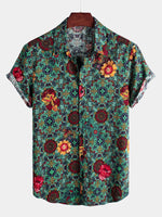 Camisa hawaiana de manga corta de algodón con estampado floral vintage para hombres ideal para el verano