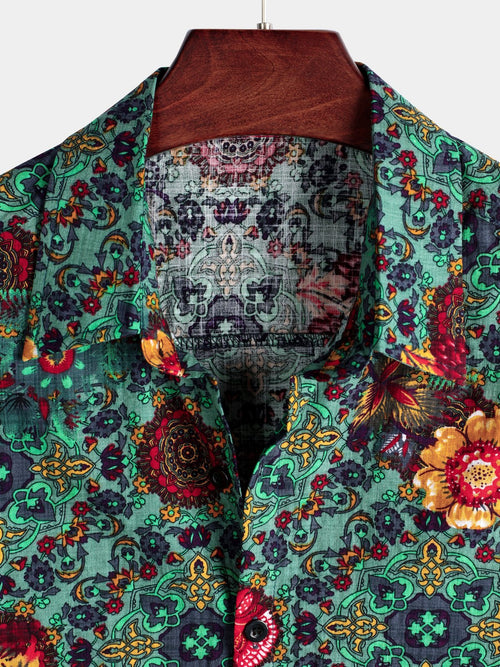 Camisa hawaiana de manga corta de algodón con estampado floral vintage para hombres ideal para el verano