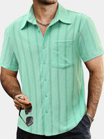 Camisa informal de manga corta con bolsillo a rayas de verano para hombre