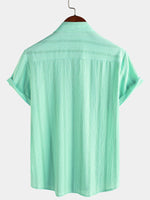 Camisa informal de manga corta con bolsillo a rayas de verano para hombre